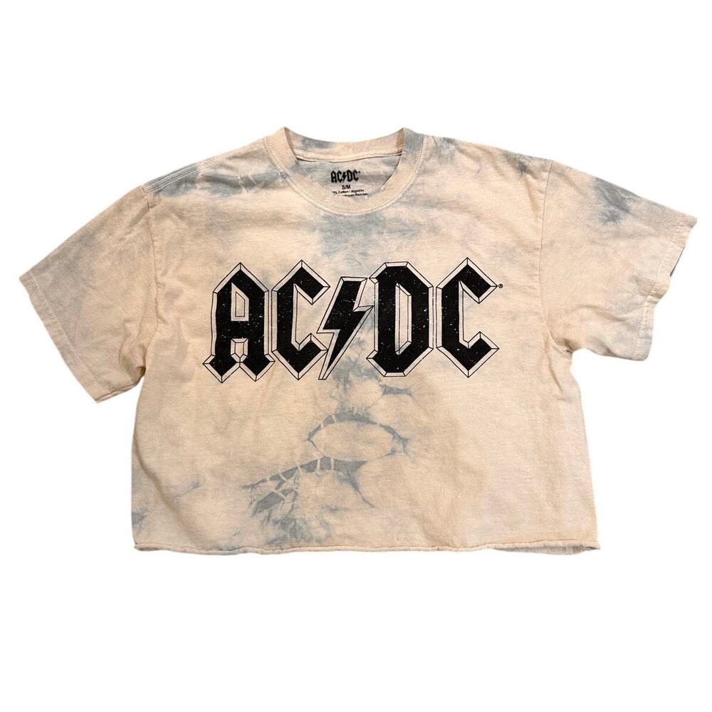 AC/DC Tye Dye Cropped Cotton Concert T-Shirt, size S/M